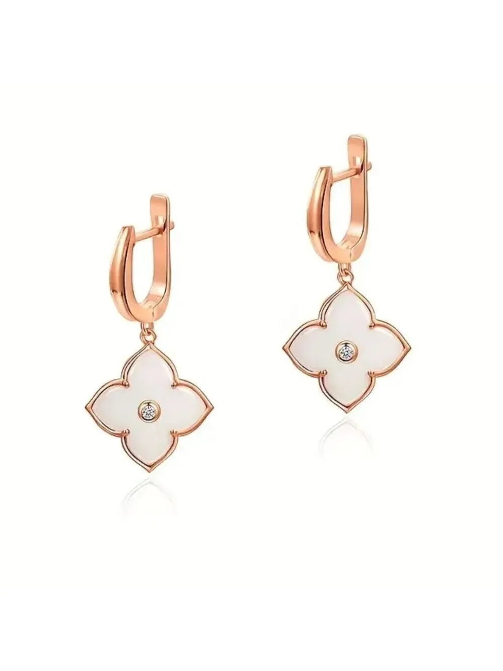 Sterling 925 Silver Jewelry White Flower Design Dangle Earrings